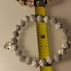 White With Silver Beaded Stretch Bracelet